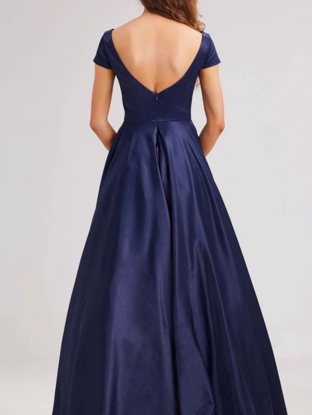 Jadore Navy Satin Cap Sleeve Evening Gown J23032 - Picture 2 of 2